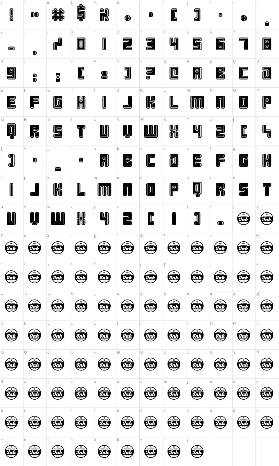 Zirconiafont character map
