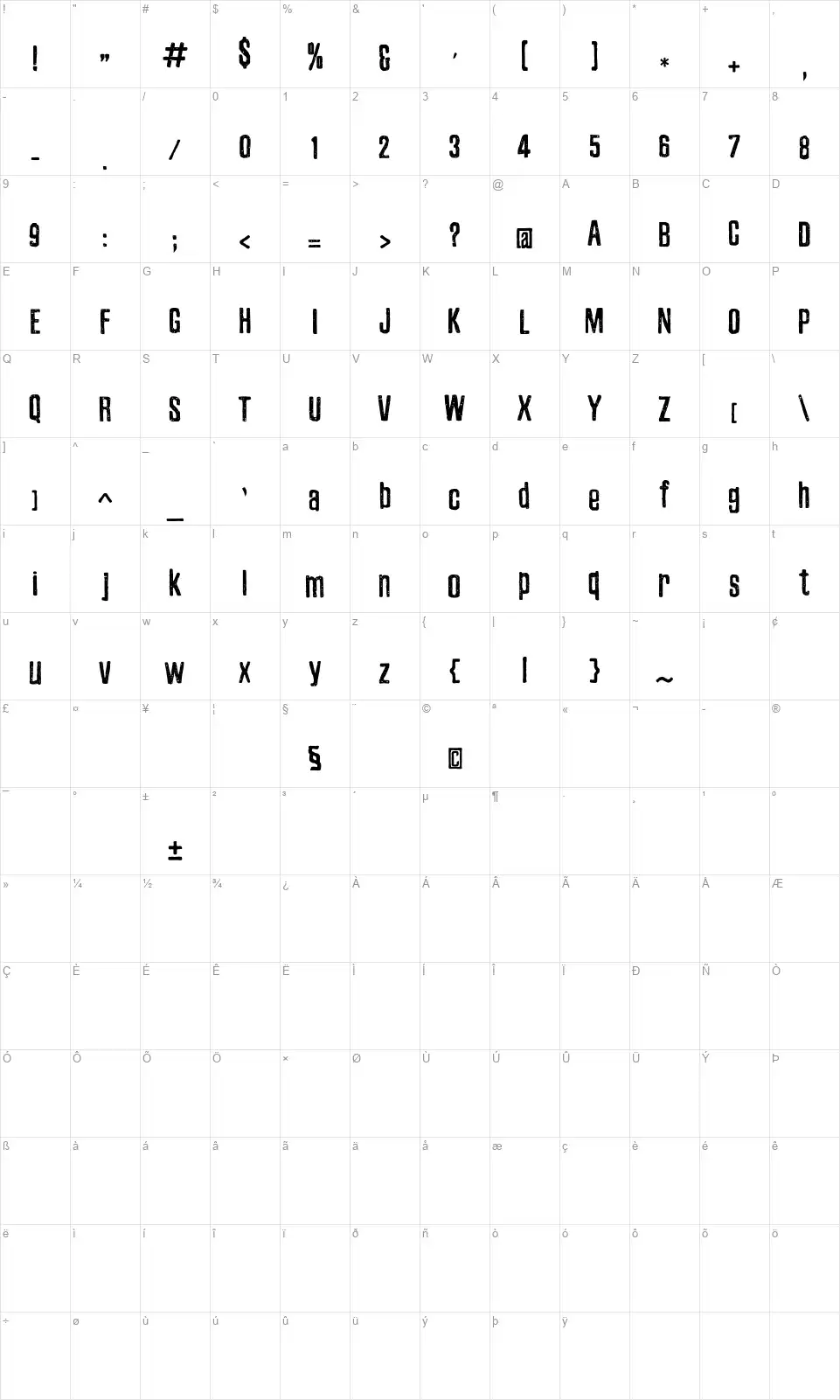 Zubajdafont character map