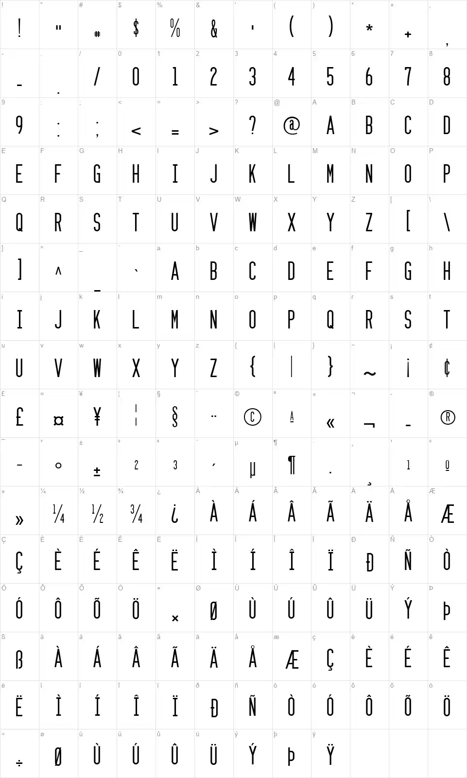 Zzyzxfont character map